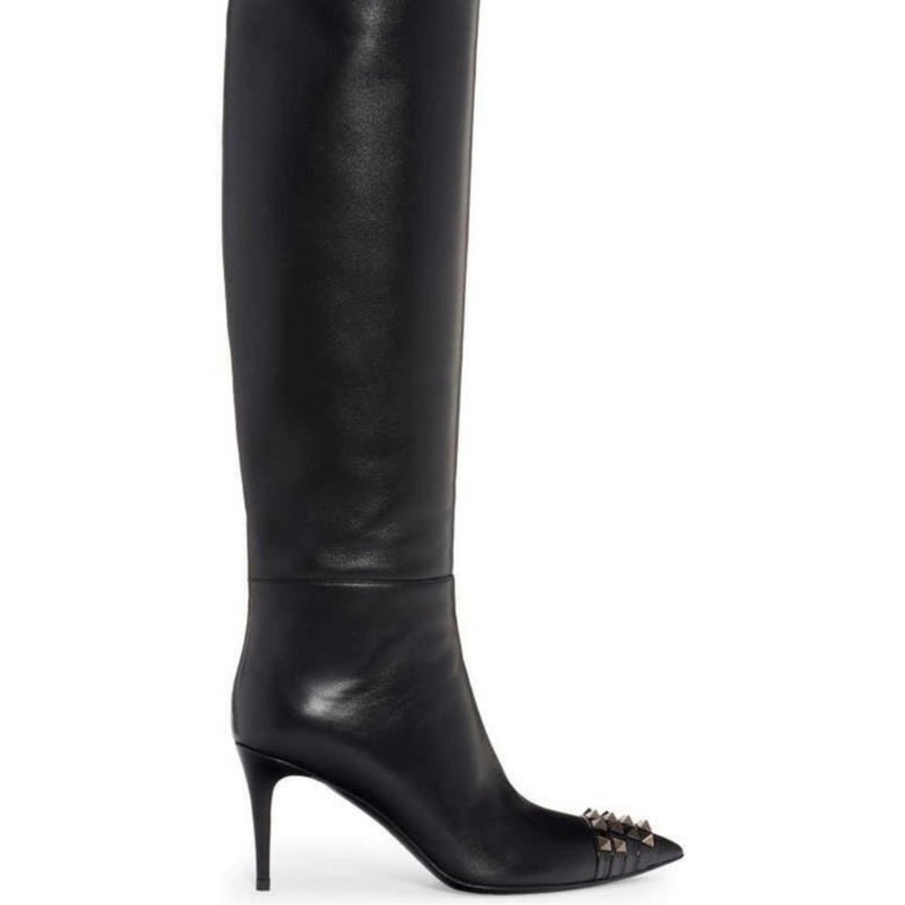 Valentino Rockstud Studded Alcove Pointed Toe Knee High Tall Heels Boots